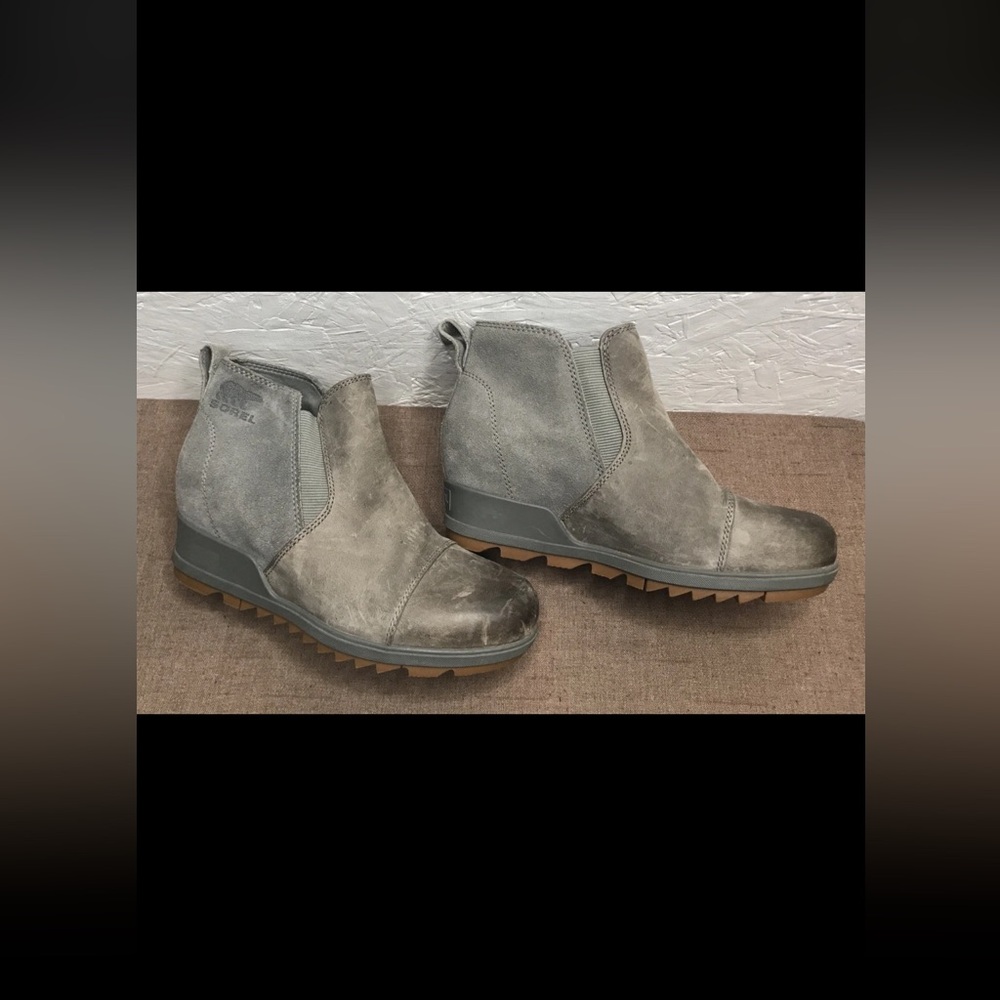 Sorel Evie Pull-On Women's Ankle Boots Gray Leather Waterproof Size 6 Booties